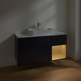 Тумба под раковину Villeroy & Boch Finion 120х50,1 см с подсветкой МДФ темно-синий матовый лак/стекло белое матовое F421HFHG