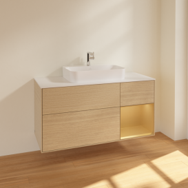 Тумба под раковину Villeroy & Boch Finion 120х50,1 см с подсветкой МДФ шпон дуба/стекло белое матовое F421HFPC