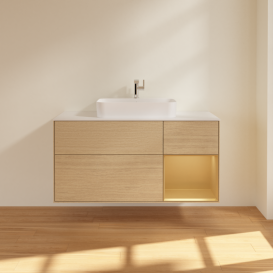 Тумба под раковину Villeroy & Boch Finion 120х50,1 см с подсветкой МДФ шпон дуба/стекло белое матовое F421HFPC