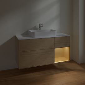 Тумба под раковину Villeroy & Boch Finion 120х50,1 см с подсветкой МДФ шпон дуба/стекло белое матовое F421HFPC