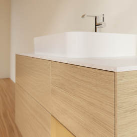 Тумба под раковину Villeroy & Boch Finion 120х50,1 см с подсветкой МДФ шпон дуба/стекло белое матовое F421HFPC