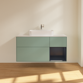 Тумба под раковину Villeroy & Boch Finion 120х50,1 см с подсветкой МДФ оливковый матовый лак/стекло белое матовое F421HGGM