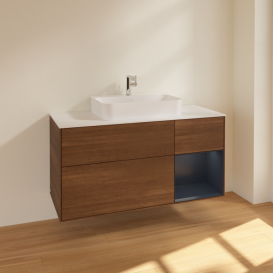 Тумба под раковину Villeroy & Boch Finion 120х50,1 см с подсветкой МДФ шпон грецкого ореха/стекло белое матовое F421HGGN