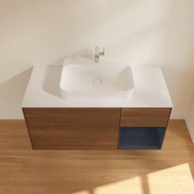 Тумба под раковину Villeroy & Boch Finion 120х50,1 см с подсветкой МДФ шпон грецкого ореха/стекло белое матовое F421HGGN