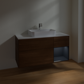 Тумба под раковину Villeroy & Boch Finion 120х50,1 см с подсветкой МДФ шпон грецкого ореха/стекло белое матовое F421HGGN