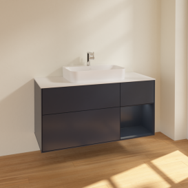 Тумба под раковину Villeroy & Boch Finion 120х50,1 см с подсветкой МДФ темно-синий матовый лак/стекло белое матовое F421HGHG