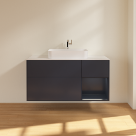 Тумба под раковину Villeroy & Boch Finion 120х50,1 см с подсветкой МДФ темно-синий матовый лак/стекло белое матовое F421HGHG