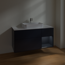 Тумба под раковину Villeroy & Boch Finion 120х50,1 см с подсветкой МДФ темно-синий матовый лак/стекло белое матовое F421HGHG