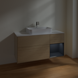 Тумба под раковину Villeroy & Boch Finion 120х50,1 см с подсветкой МДФ шпон дуба/стекло белое матовое F421HGPC