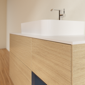 Тумба под раковину Villeroy & Boch Finion 120х50,1 см с подсветкой МДФ шпон дуба/стекло белое матовое F421HGPC