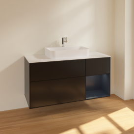 Тумба под раковину Villeroy & Boch Finion 120х50,1 см с подсветкой МДФ черный матовый лак/стекло белое матовое F421HGPD