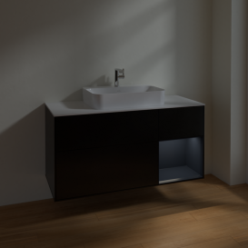 Тумба под раковину Villeroy & Boch Finion 120х50,1 см с подсветкой МДФ черный матовый лак/стекло белое матовое F421HGPD
