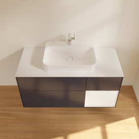 Тумба под раковину Villeroy & Boch Finion 120х50,1 см с подсветкой МДФ темно-синий матовый лак/стекло белое матовое F421MTHG