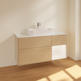 Тумба под раковину Villeroy & Boch Finion 120х50,1 см с подсветкой МДФ шпон дуба/стекло белое матовое F421MTPC