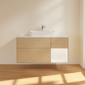 Тумба под раковину Villeroy & Boch Finion 120х50,1 см с подсветкой МДФ шпон дуба/стекло белое матовое F421MTPC