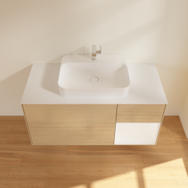 Тумба под раковину Villeroy & Boch Finion 120х50,1 см с подсветкой МДФ шпон дуба/стекло белое матовое F421MTPC