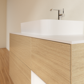 Тумба под раковину Villeroy & Boch Finion 120х50,1 см с подсветкой МДФ шпон дуба/стекло белое матовое F421MTPC