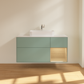 Тумба под раковину Villeroy & Boch Finion 120х50,1 см с подсветкой МДФ оливковый матовый лак/стекло белое матовое F421PCGM