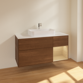 Тумба под раковину Villeroy & Boch Finion 120х50,1 см с подсветкой МДФ шпон грецкого ореха/стекло белое матовое F421PCGN