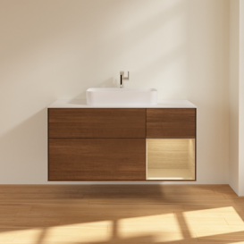 Тумба под раковину Villeroy & Boch Finion 120х50,1 см с подсветкой МДФ шпон грецкого ореха/стекло белое матовое F421PCGN