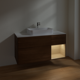 Тумба под раковину Villeroy & Boch Finion 120х50,1 см с подсветкой МДФ шпон грецкого ореха/стекло белое матовое F421PCGN