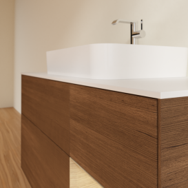 Тумба под раковину Villeroy & Boch Finion 120х50,1 см с подсветкой МДФ шпон грецкого ореха/стекло белое матовое F421PCGN