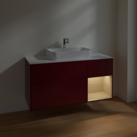 Тумба под раковину Villeroy & Boch Finion 120х50,1 см с подсветкой МДФ пион матовый лак/стекло белое матовое F421PCHB