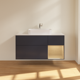 Тумба под раковину Villeroy & Boch Finion 120х50,1 см с подсветкой МДФ темно-синий матовый лак/стекло белое матовое F421PCHG