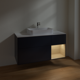 Тумба под раковину Villeroy & Boch Finion 120х50,1 см с подсветкой МДФ темно-синий матовый лак/стекло белое матовое F421PCHG
