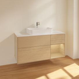 Тумба под раковину Villeroy & Boch Finion 120х50,1 см с подсветкой МДФ шпон дуба/стекло белое матовое F421PCPC