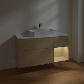 Тумба под раковину Villeroy & Boch Finion 120х50,1 см с подсветкой МДФ шпон дуба/стекло белое матовое F421PCPC