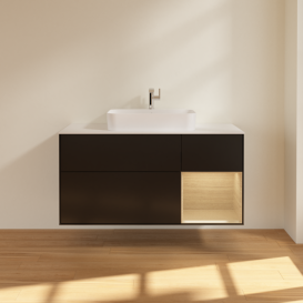 Тумба под раковину Villeroy & Boch Finion 120х50,1 см с подсветкой МДФ черный матовый лак/стекло белое матовое F421PCPD