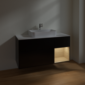 Тумба под раковину Villeroy & Boch Finion 120х50,1 см с подсветкой МДФ черный матовый лак/стекло белое матовое F421PCPD