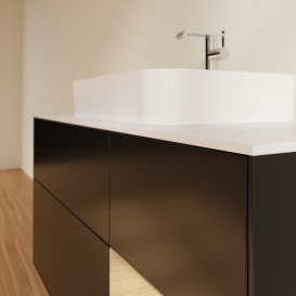 Тумба под раковину Villeroy & Boch Finion 120х50,1 см с подсветкой МДФ черный матовый лак/стекло белое матовое F421PCPD