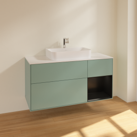 Тумба під раковину Villeroy & Boch Finion 120х50,1 см із підсвічуванням МДФ оливковий матовий лак/скло біле матове F421PDGM