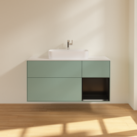 Тумба під раковину Villeroy & Boch Finion 120х50,1 см із підсвічуванням МДФ оливковий матовий лак/скло біле матове F421PDGM