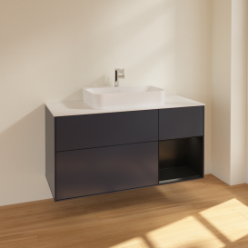 Тумба под раковину Villeroy & Boch Finion 120х50,1 см с подсветкой МДФ темно-синий матовый лак/стекло белое матовое F421PDHG