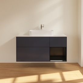 Тумба под раковину Villeroy & Boch Finion 120х50,1 см с подсветкой МДФ темно-синий матовый лак/стекло белое матовое F421PDHG