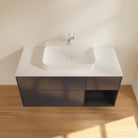 Тумба под раковину Villeroy & Boch Finion 120х50,1 см с подсветкой МДФ темно-синий матовый лак/стекло белое матовое F421PDHG