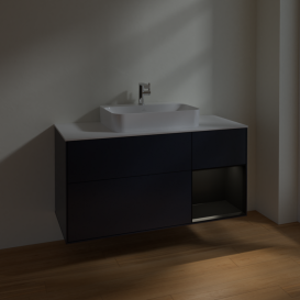 Тумба под раковину Villeroy & Boch Finion 120х50,1 см с подсветкой МДФ темно-синий матовый лак/стекло белое матовое F421PDHG
