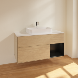 Тумба под раковину Villeroy & Boch Finion 120х50,1 см с подсветкой МДФ шпон дуба/стекло белое матовое F421PDPC