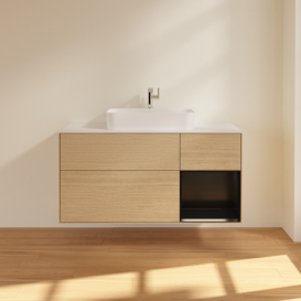 Тумба под раковину Villeroy & Boch Finion 120х50,1 см с подсветкой МДФ шпон дуба/стекло белое матовое F421PDPC