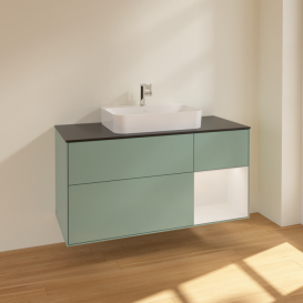 Тумба под раковину Villeroy & Boch Finion 120х50,1 см с подсветкой МДФ оливковый матовый лак/стекло черное матовое F422GFGM