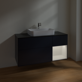 Тумба под раковину Villeroy & Boch Finion 120х50,1 см с подсветкой МДФ темно-синий матовый лак/стекло черное матовое F422GFHG