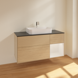 Тумба под раковину Villeroy & Boch Finion 120х50,1 см с подсветкой МДФ шпон дуба/стекло черное матовое F422GFPC