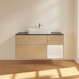 Тумба под раковину Villeroy & Boch Finion 120х50,1 см с подсветкой МДФ шпон дуба/стекло черное матовое F422GFPC