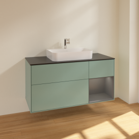 Тумба под раковину Villeroy & Boch Finion 120х50,1 см с подсветкой МДФ оливковый матовый лак/стекло черное матовое F422GKGM