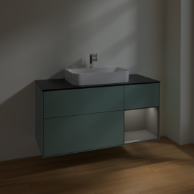 Тумба под раковину Villeroy & Boch Finion 120х50,1 см с подсветкой МДФ оливковый матовый лак/стекло черное матовое F422GKGM