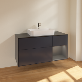 Тумба под раковину Villeroy & Boch Finion 120х50,1 см с подсветкой МДФ темно-синий матовый лак/стекло черное матовое F422GKHG
