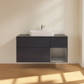 Тумба под раковину Villeroy & Boch Finion 120х50,1 см с подсветкой МДФ темно-синий матовый лак/стекло черное матовое F422GKHG